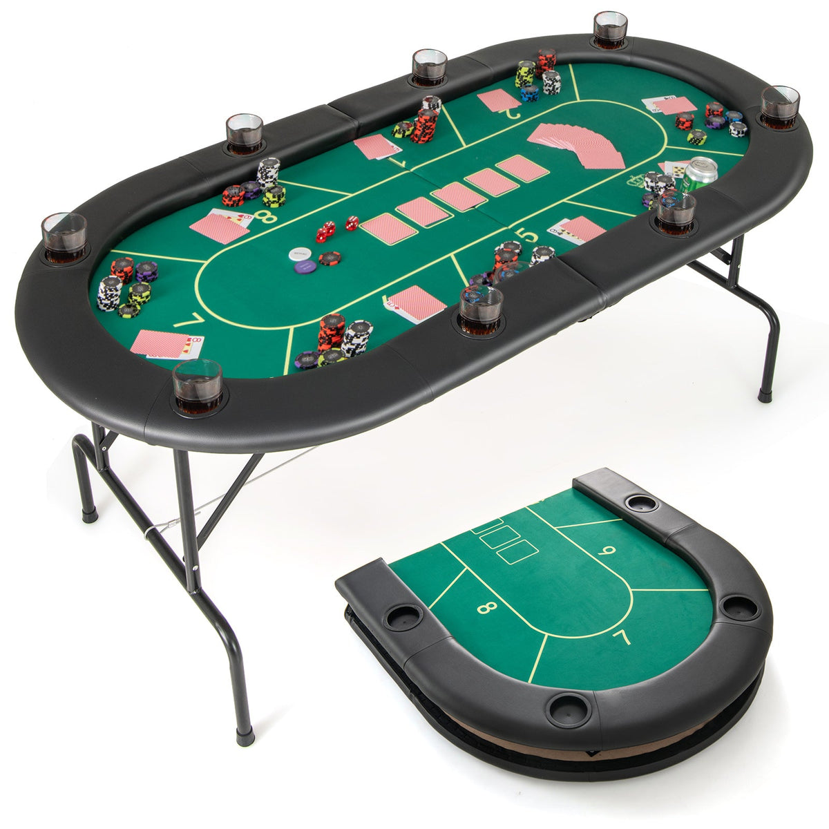 Foldable Poker Table with 8 Cup Holders