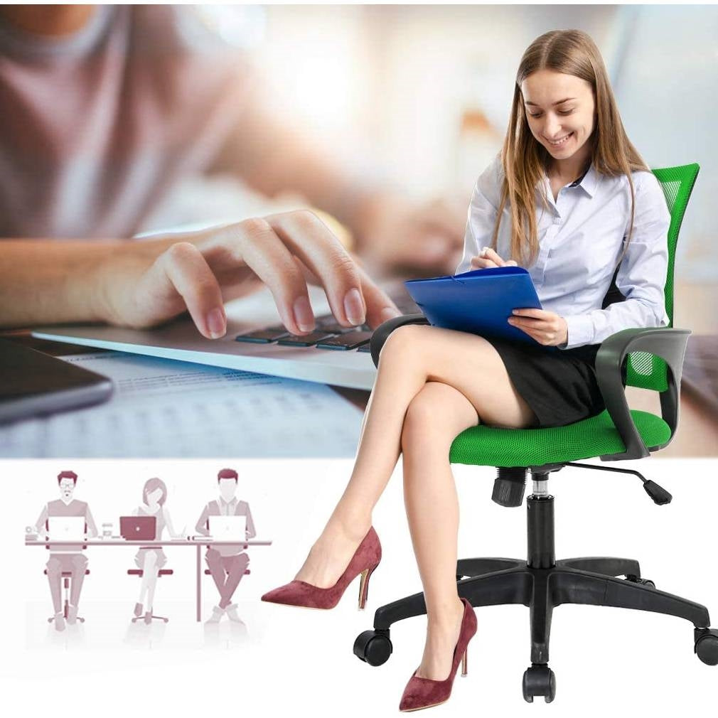 Green Mid-Back Mesh Office Chair with Armrest