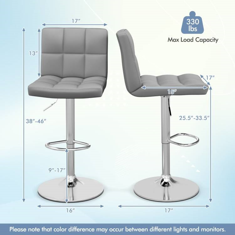 Adjustable Swivel PU Leather Bar Stools - Set of 2