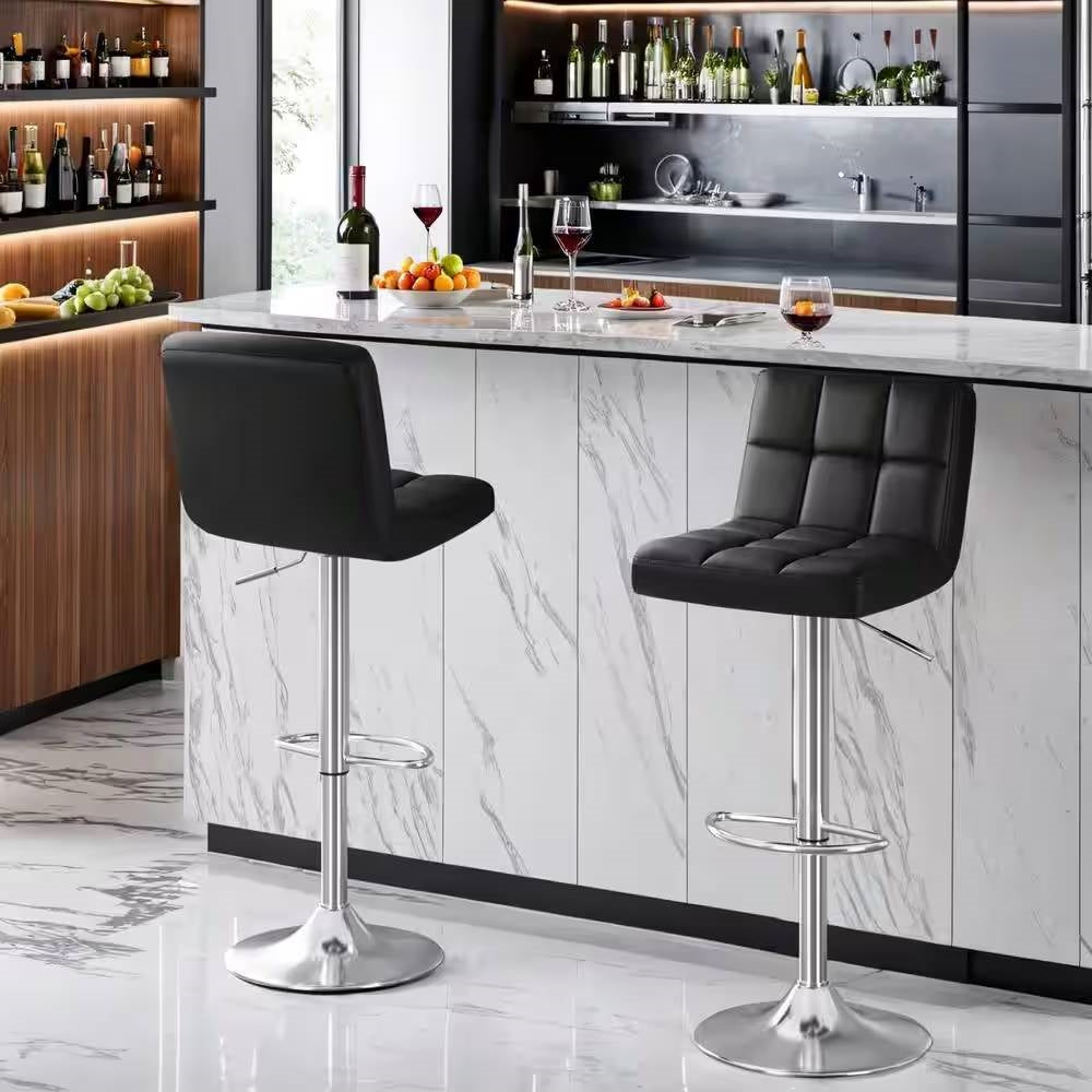 Adjustable Black Faux Leather Swivel Bar Stools