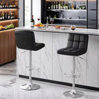 Adjustable Black Faux Leather Swivel Bar Stools