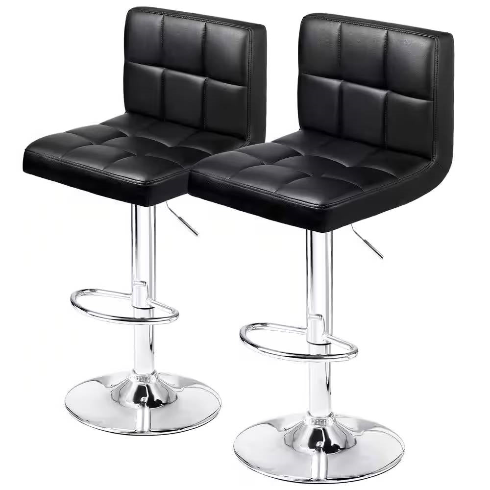 Adjustable Black Faux Leather Swivel Bar Stools
