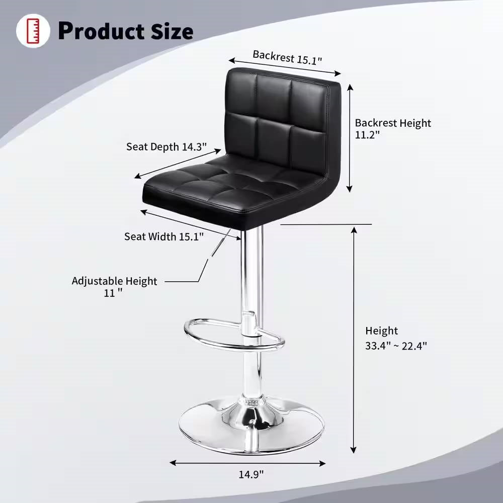 Adjustable Black Faux Leather Swivel Bar Stools