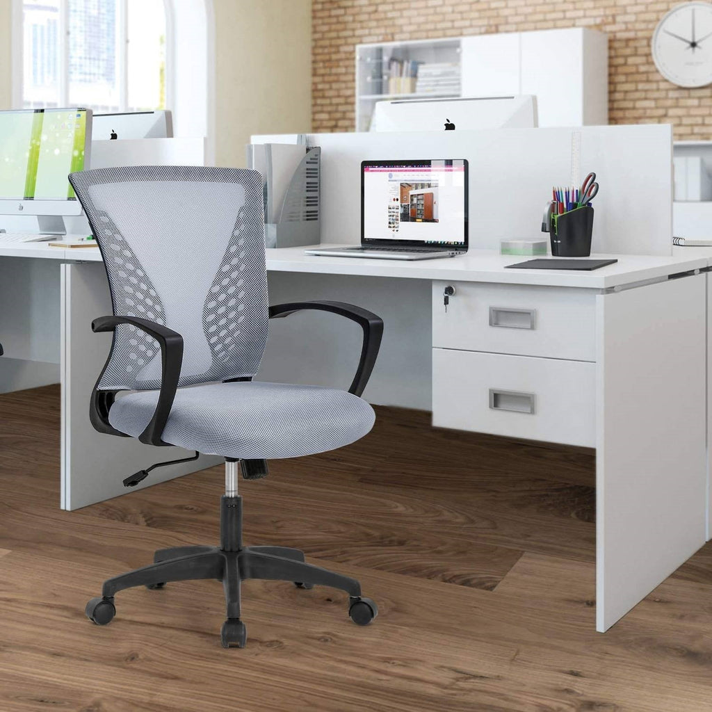 Gray Mid-Back Mesh Office Chair with Rocking Mode