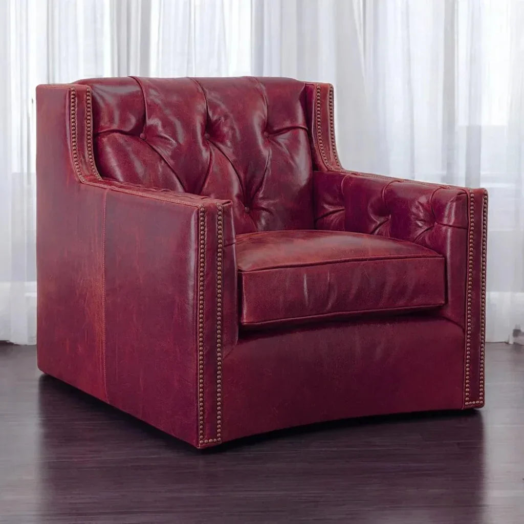 Henry Grain Red Leather Swivel Chair