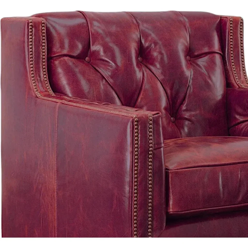 Henry Grain Red Leather Swivel Chair