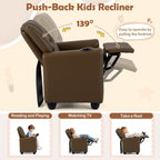 Kids Recliner Chair Push Back Toddler Reclining Armchair with Cup Holder