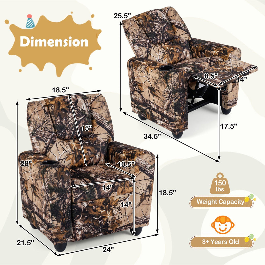 Kids Recliner Chair Push Back Toddler Reclining Armchair with Cup Holder