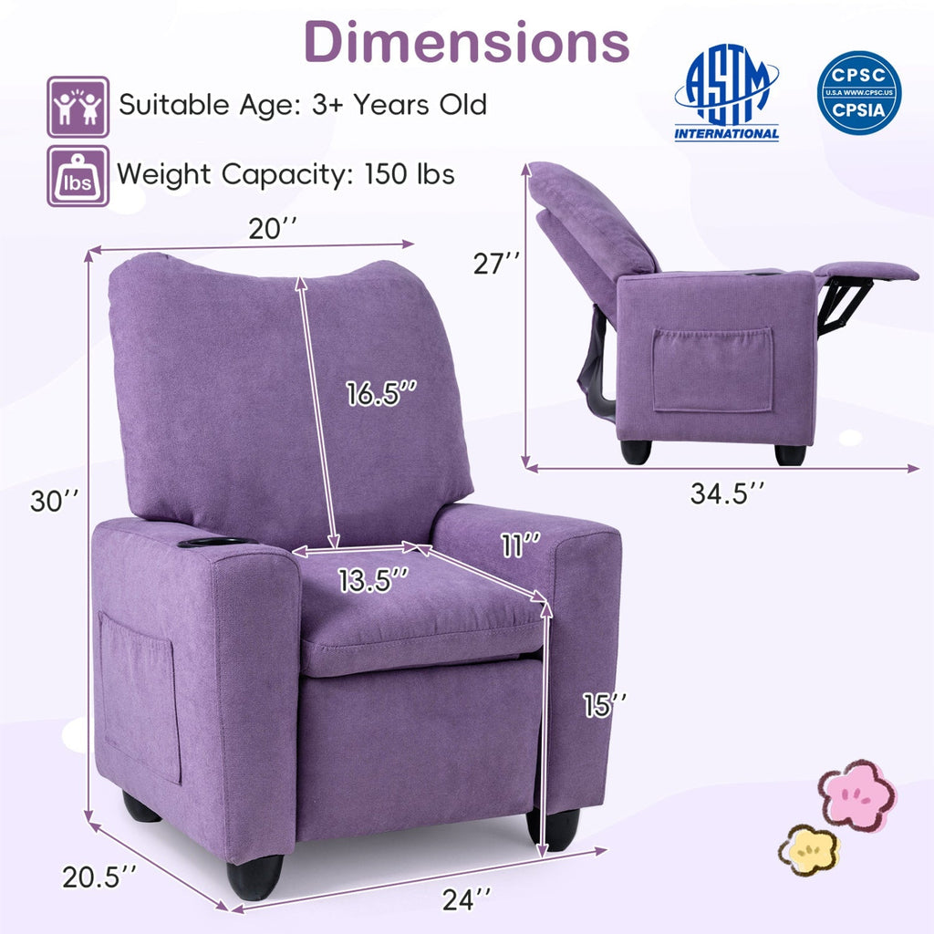 Kids Recliner Sofa with Adjustable Footrest and Cup Holder