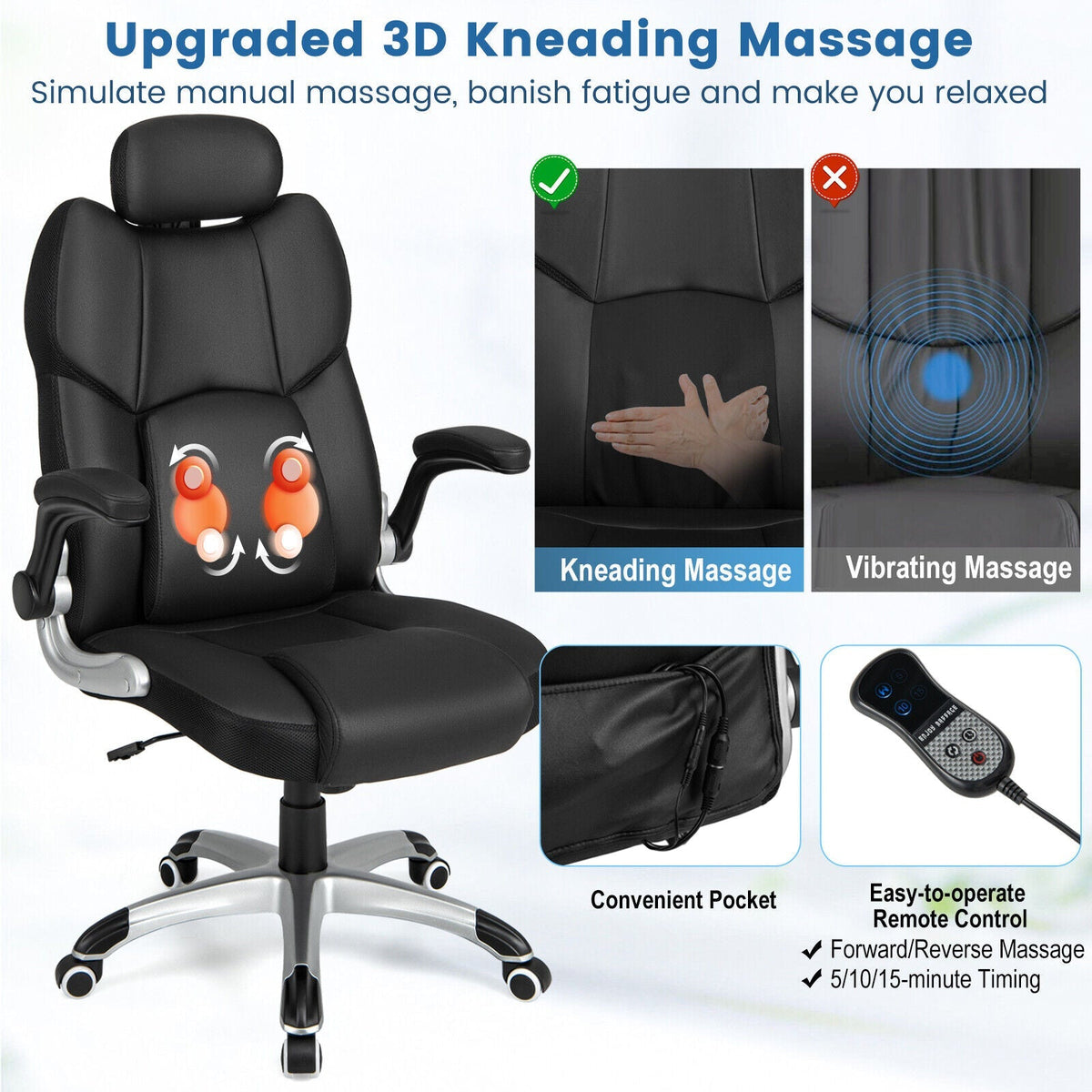 Kneading Massage Office Chair with Adjustable Headrest
