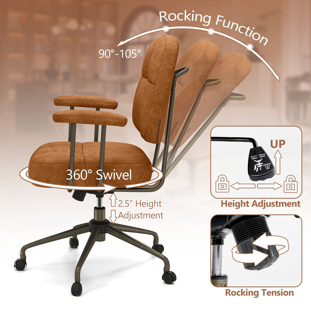 Leathaire Upholstered Task Home Office Chair with Cushioned Back