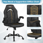 Leather Office Chair Ergonomic Computer Desk Chair with Flip-up Armrests