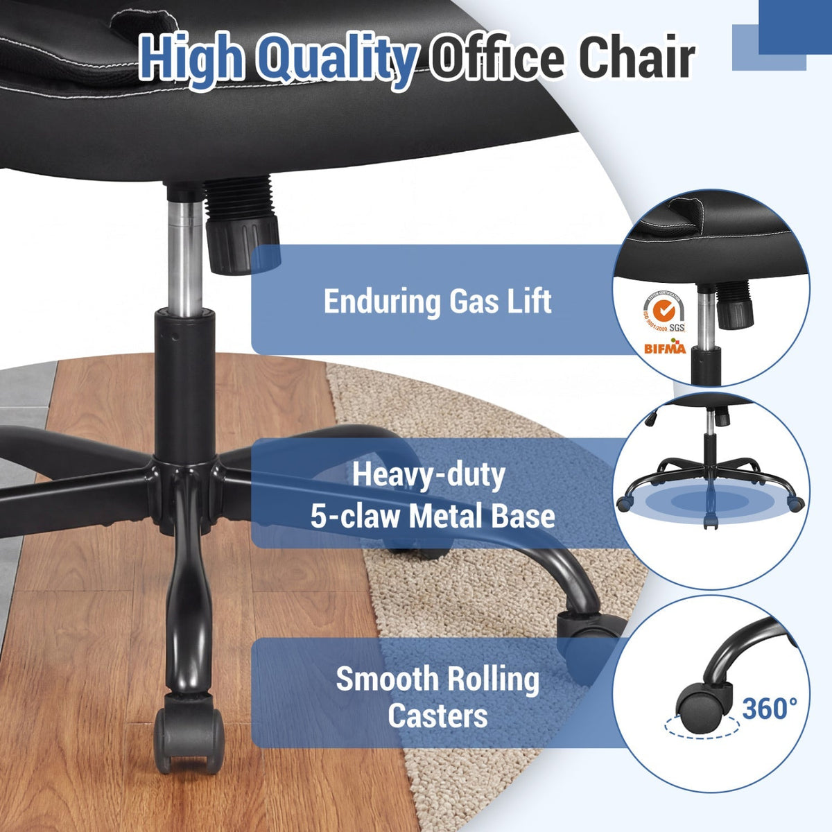 Leather Office Chair Ergonomic Computer Desk Chair with Flip-up Armrests Rocking Function