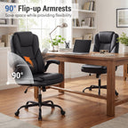 Leather Office Chair Ergonomic Computer Desk Chair with Flip-up Armrests Rocking Function