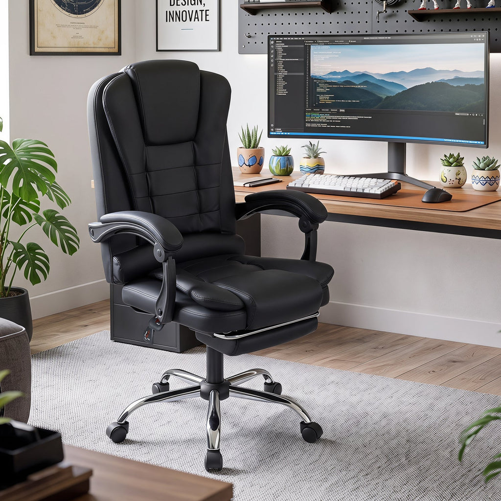 Adjustable Reclining Massage Office Chair with Footrest