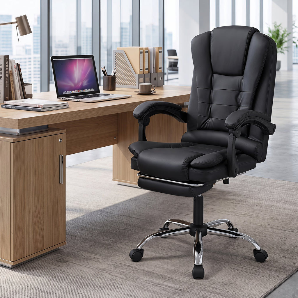 Adjustable Reclining Massage Office Chair with Footrest