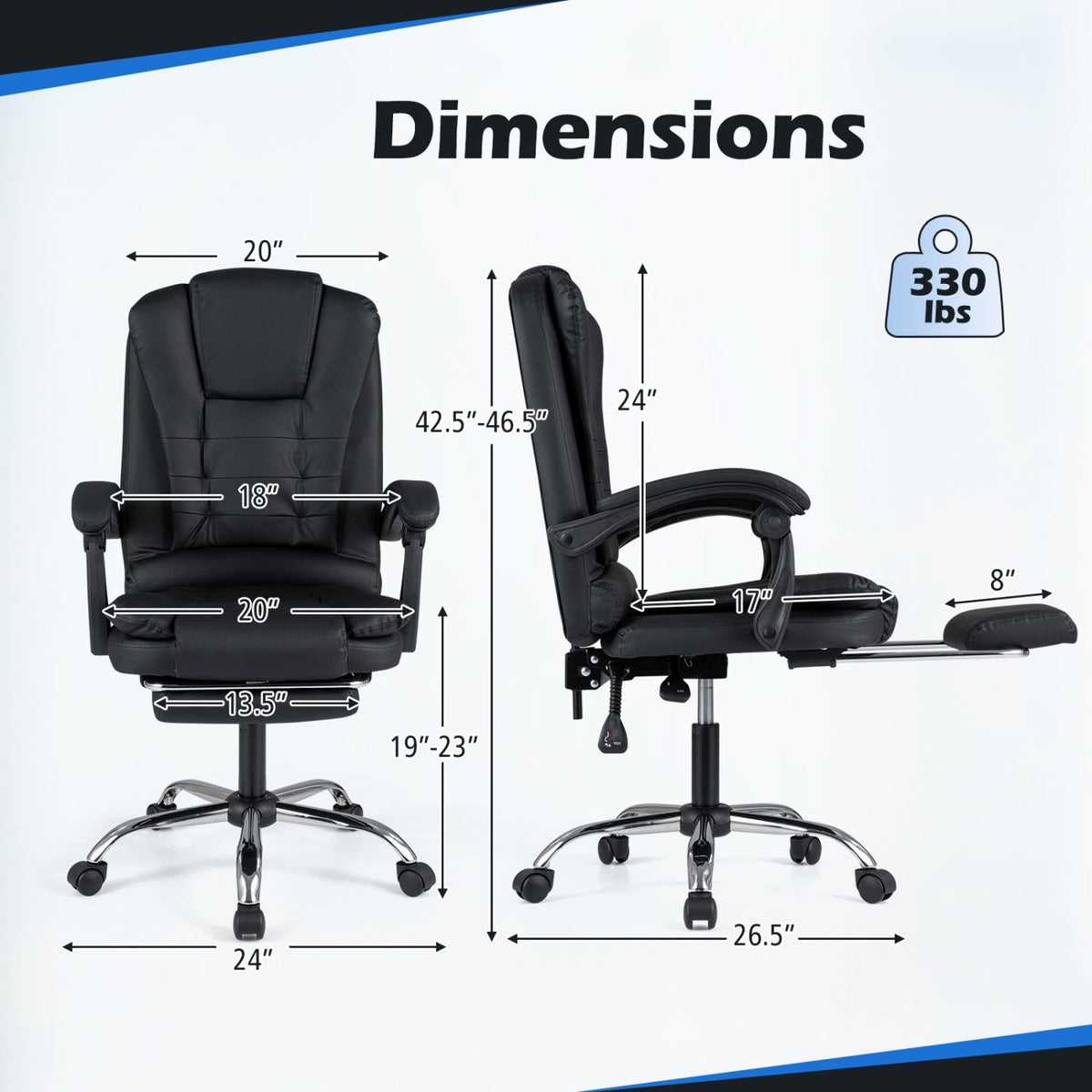 Adjustable Reclining Massage Office Chair with Footrest
