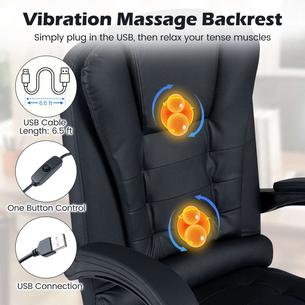 Adjustable Reclining Massage Office Chair with Footrest