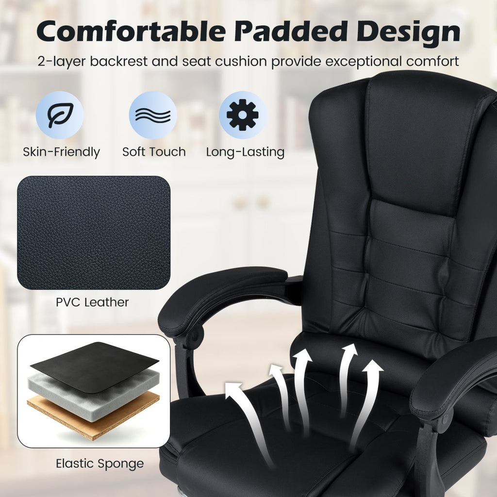 Adjustable Reclining Massage Office Chair with Footrest