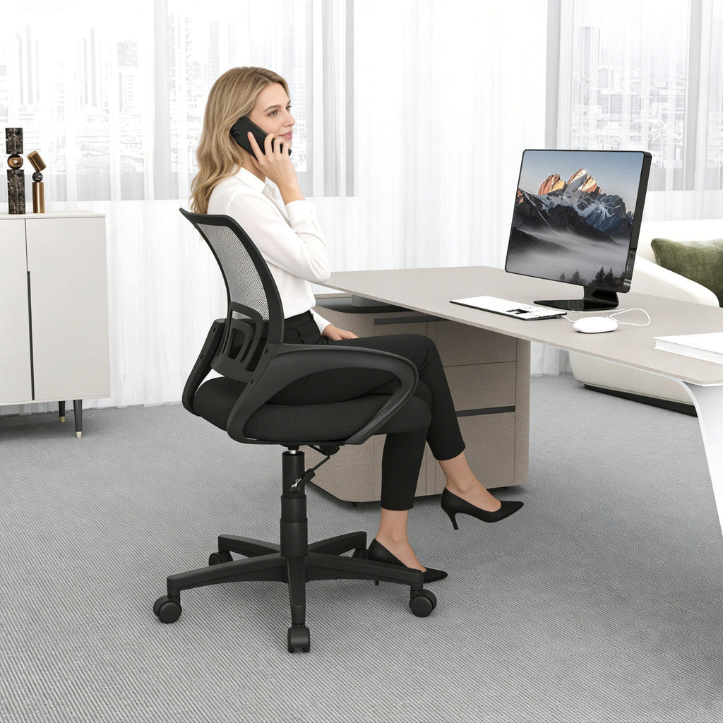 Mid-Back Mesh Office Chair Ergonomic Computer Chair with Lumbar Support-Black