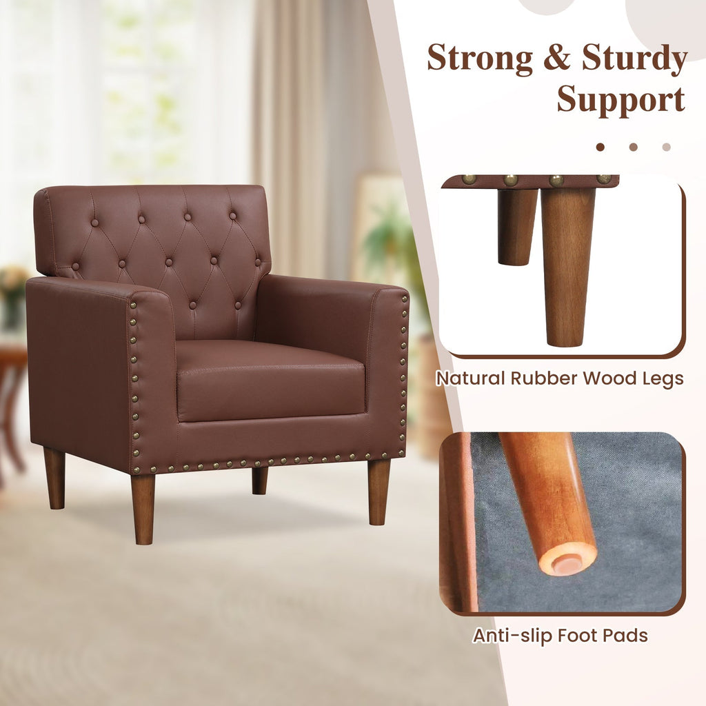 Mid Century Modern Accent Chair with Button Tufted Decoration and Rivets