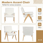 Mid Century Modern Accent Chair with Rubber Wood Frame and Padded Armrests-White
