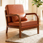 Modern Accent Chair Faux Leather Linen Fabric Upholstered Armchair