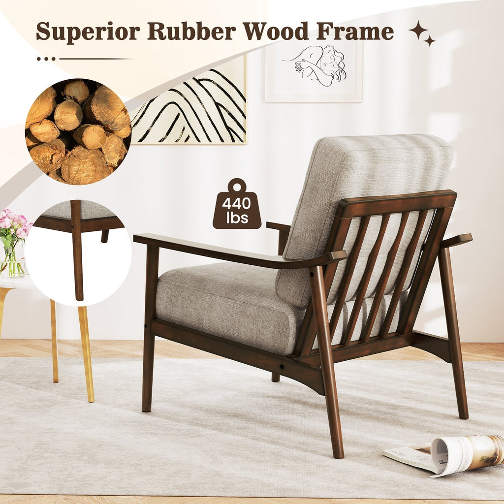 Modern Accent Chair with Rubber Wood Armrests and Legs for Living Room