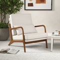 Modern Accent Chair with Rubber Wood Armrests and Removable Back