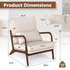 Modern Accent Chair with Rubber Wood Armrests and Removable Back