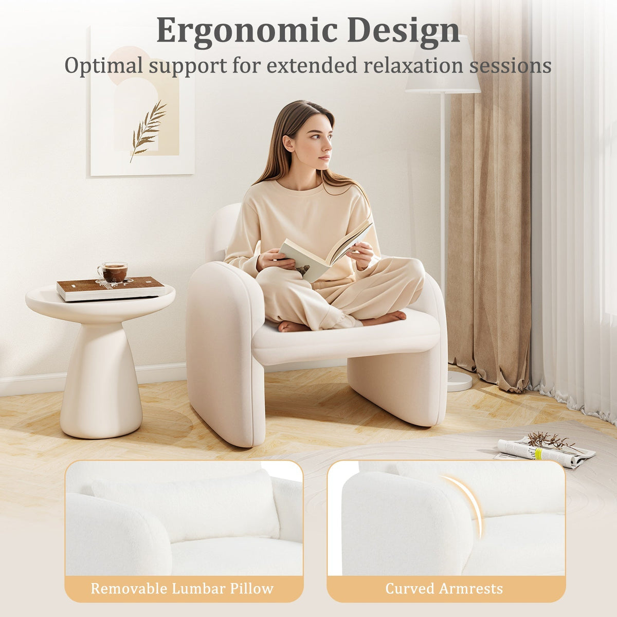 Modern Accent Chair with Waist Pillow and Armrests for Living Room Bedroom