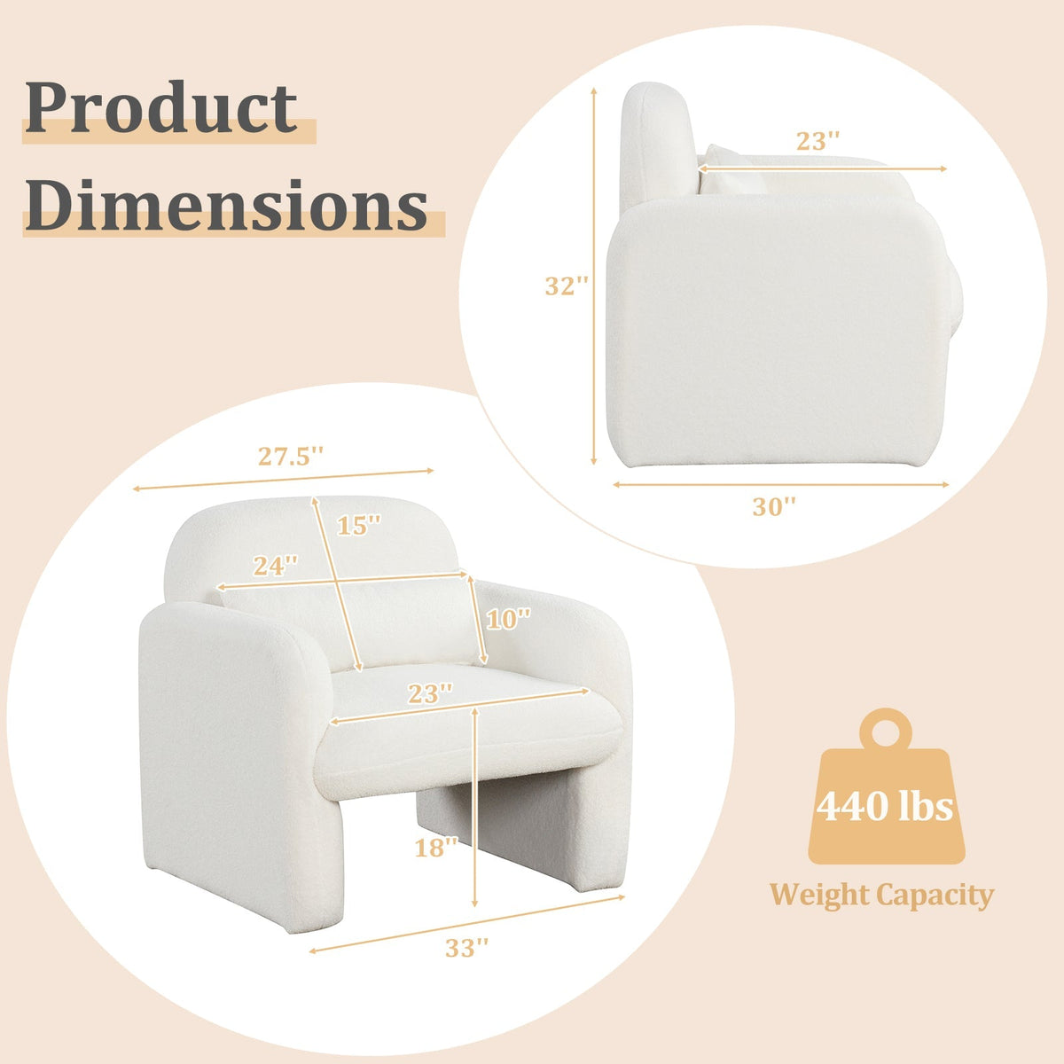 Modern Accent Chair with Waist Pillow and Armrests for Living Room Bedroom