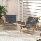 Modern Armless Teak Wood Lounge Chair with Nylon Woven Backrest and Seat