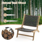 Modern Armless Teak Wood Lounge Chair with Nylon Woven Backrest and Seat