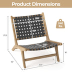 Modern Armless Teak Wood Lounge Chair with Nylon Woven Backrest and Seat