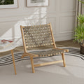 Modern Armless Teak Wood Lounge Chair with Nylon Woven Backrest and Seat