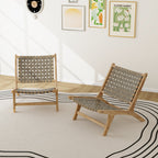 Modern Armless Teak Wood Lounge Chair with Nylon Woven Backrest and Seat