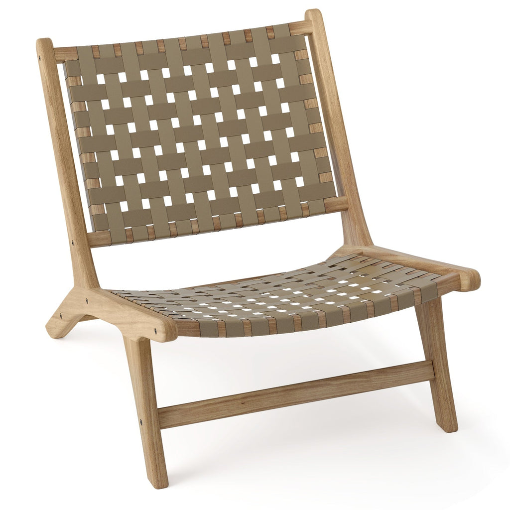 Modern Armless Teak Wood Lounge Chair with Nylon Woven Backrest and Seat