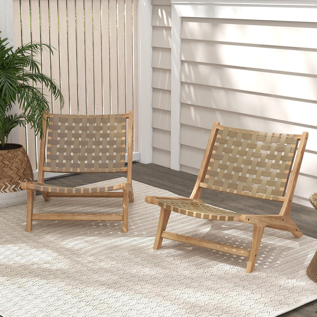 Modern Armless Teak Wood Lounge Chair with Nylon Woven Backrest and Seat