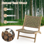 Modern Armless Teak Wood Lounge Chair with Nylon Woven Backrest and Seat