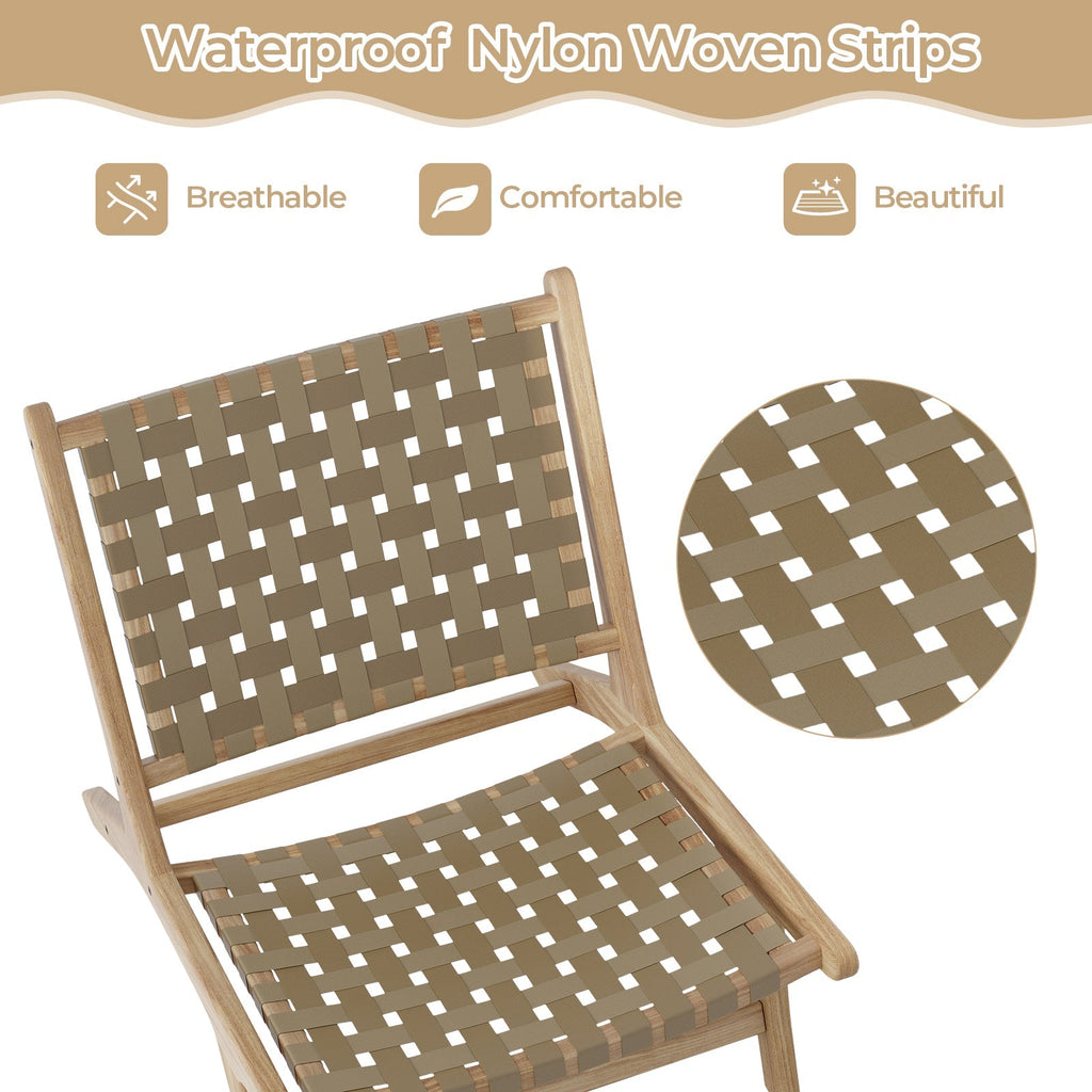 Modern Armless Teak Wood Lounge Chair with Nylon Woven Backrest and Seat