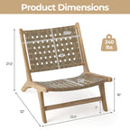 Modern Armless Teak Wood Lounge Chair with Nylon Woven Backrest and Seat