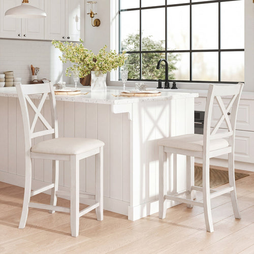 24" Linen-Cushioned Rubberwood Bar Stools, Set of 2