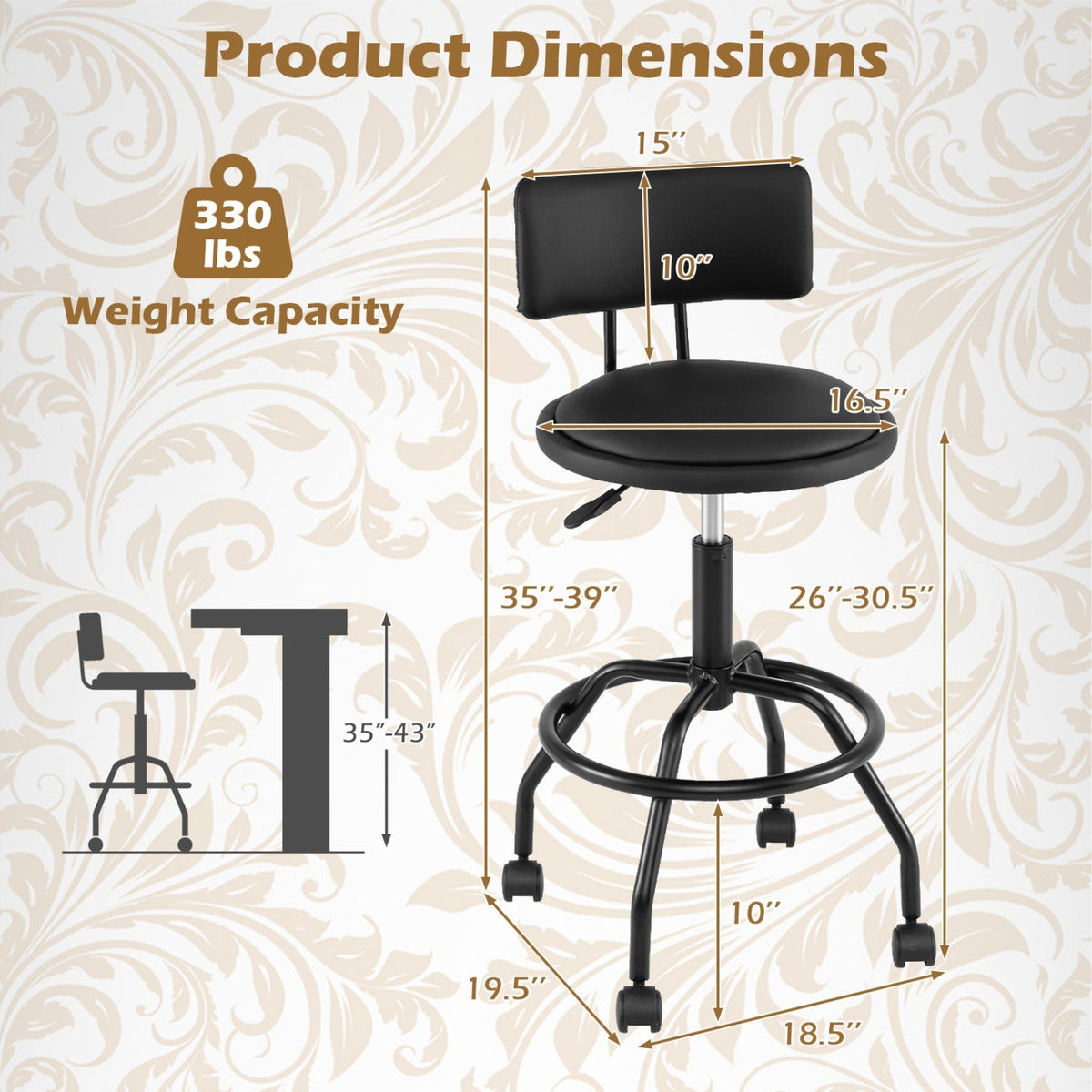 Adjustable-Height Swivel Bar Stools with Backrest