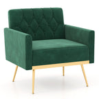 Modern Velvet Accent Chair with Button Tufted Back Golden Metal Legs and Adjustable Foot Pads