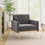 Modern Velvet Upholstered Accent Chair with Button-Tufted Back and Adjustable Feet