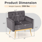 Modern Velvet Upholstered Accent Chair with Button-Tufted Back and Adjustable Feet