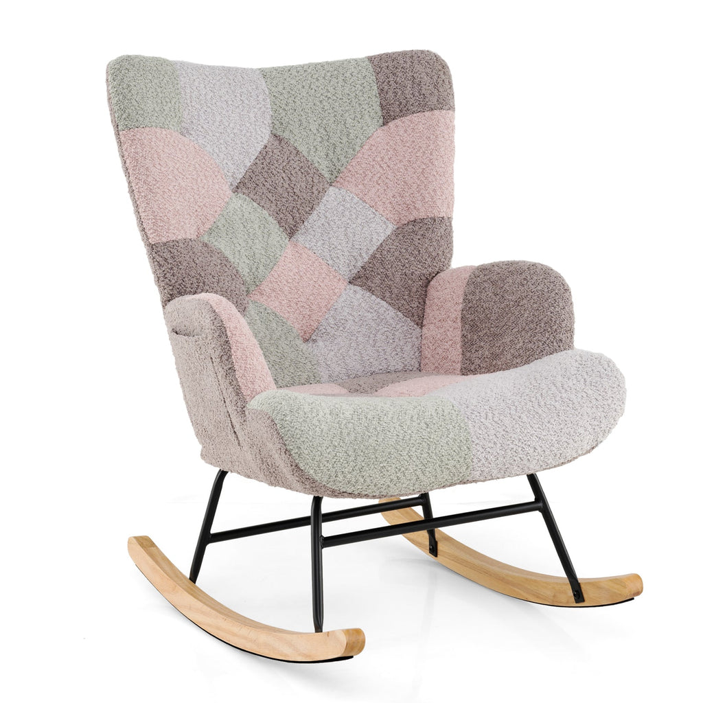 Boucle Rocking Chair with Ergonomic Armrests and High Backrest