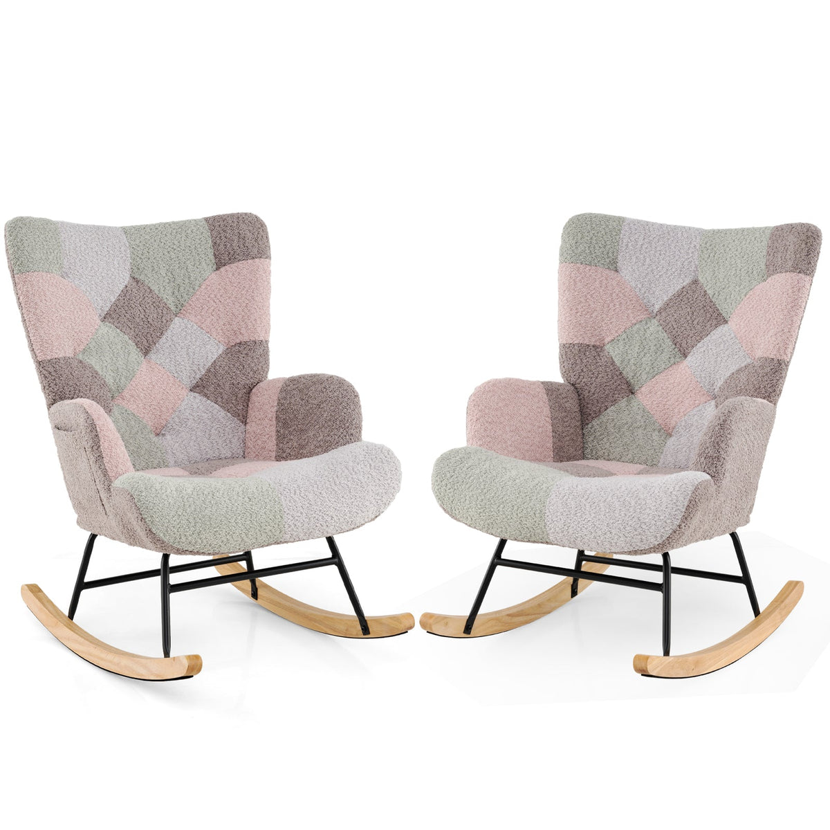 Boucle Rocking Chair with Ergonomic Armrests and High Backrest