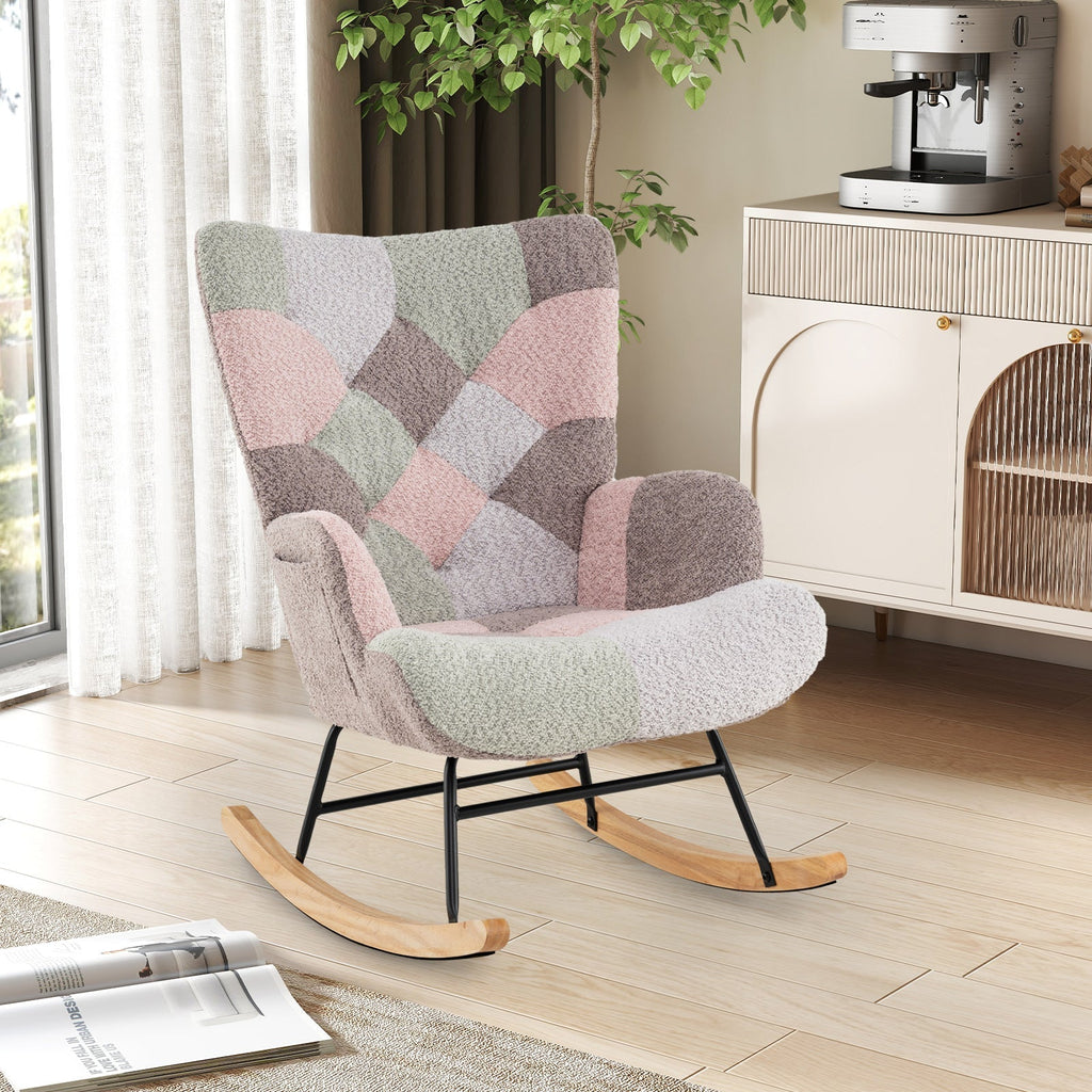 Boucle Rocking Chair with Ergonomic Armrests and High Backrest